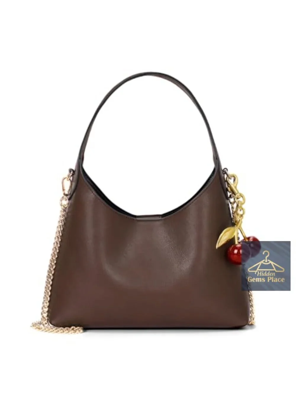 Faux Leather Small Hobo Bag Purse with Chain Strap Cherry Pendant Crossbody